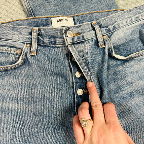 AGOLDE Light Blue Wash 90s Jeans Organic Cotton Slouchy Straight Leg Button Fly - Picture 3 of 7